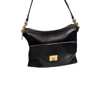 Tommy Hilfiger Black LEATHER Shoulder Bag W/ Gold Hardware Excellent Condition
